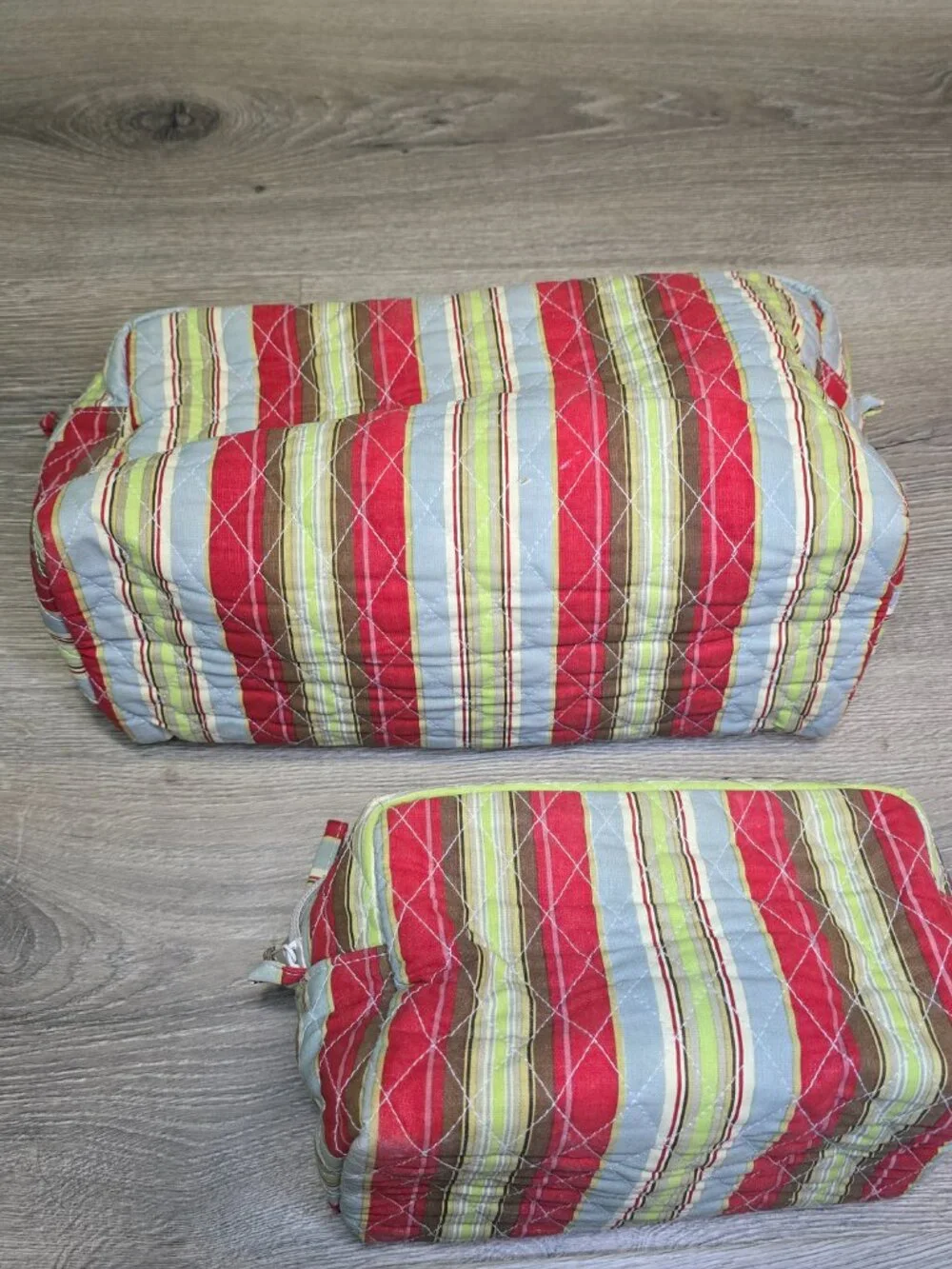Set Of 2 Pottery Barn Cosmetics Toiletry Makeup Bags Plastic Lined Cotton Shell